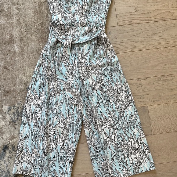 H&M Wide Leg Pant Jumpsuit New with Tags size 6 blue with leaf pattern - Picture 1 of 4
